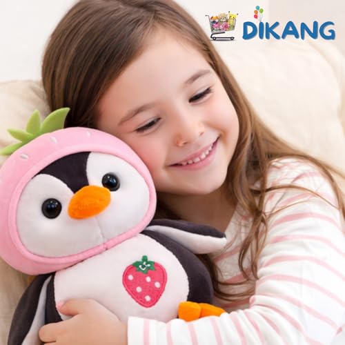 Image of DIKANG Penguin with Cap Soft Toys for Girls and Boys | Pink Strawberry Cap Penguin Plushie Stuffed Animal Toys | Soft Toy for Kids | Gifts for Woman, Amazing Birthday Gift for Kids - 25 cm