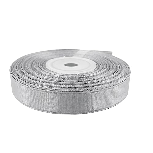 Image of Solid Color Double Faced Silver /Grey Satin Ribbon 3 /8 inch X 25 Yards, Ribbons Perfect for Crafts, Wedding Decor, Bow Making, Sewing, Gift Package Wrapping and More