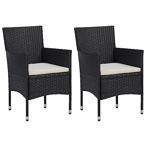 vidaXL Lot de 2 Chaises de Jardin, Fauteuil avec Accoudoirs, Siège de Salon avec Dossier Salle à Manger Extérieur, Résine Tressée Noir