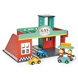 Mentari Toys - Gas Station - Wooden Toy Garage with Lift, Cars, Ramp and Gas Pumps - Encourages Imaginative Play, Fine Motor Skills & Problem Solving - Age 3+