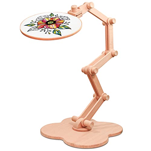 Verstellbarer Stickrahmen-Ständer - drehbarer Kreuzstichständer, universeller Stickrahmen aus Buchenholz, freihändiger Handarbeitsständer für Kunsthandwerk, Nähprojekte Cover