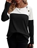 Zeagoo Womens Black Shirts Casual Long Sleeve Waffle Knit Tops Button Decor Tunic Tops Fall Sweater Shirts,Black S