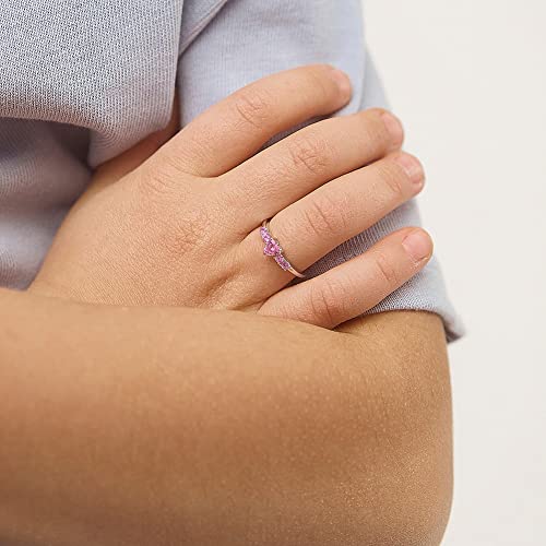 925 Sterling Silver Size 2-4 Shiny Pink Round & Heart Cubic Zirconia Ring for Infants & Toddlers - Fashionable CZ Ring Bands for Preteens & Teens - Elegant Heart Jewelries for Girl's Daily Accessory3