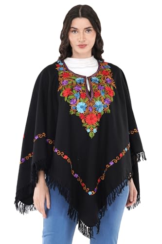 Premium Women's Kashmiri hand embroidery floral woollen poncho Indian cape wrap shrug Free size