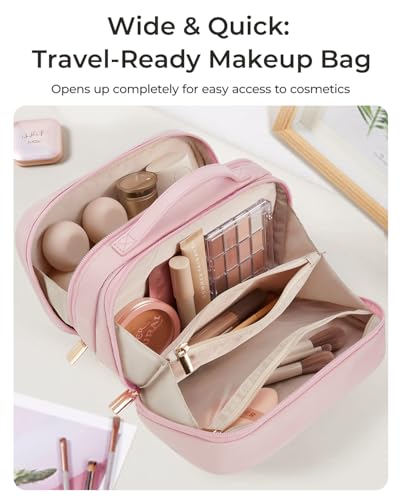 Image of BAGSMART Travel Makeup Bag, Make Up Bag with Multiple Compartments for Organizer, Compact & Durable Cosmetic Organizer for Women for Travel Accessories (Pink