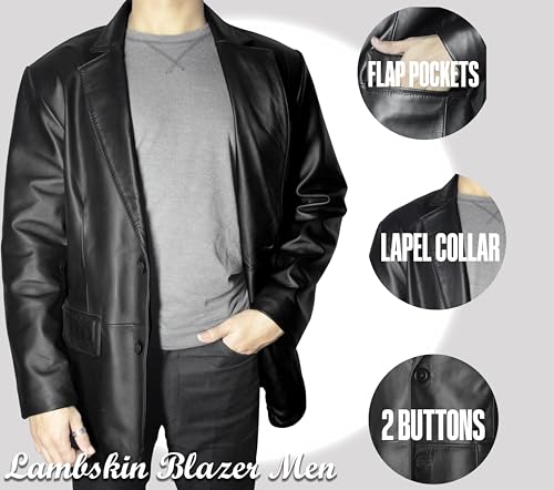Lambskin Leather Blazer for Men Casual - Mens Leather Blazer Jacket Genuine Leather Sport Coat Men 6