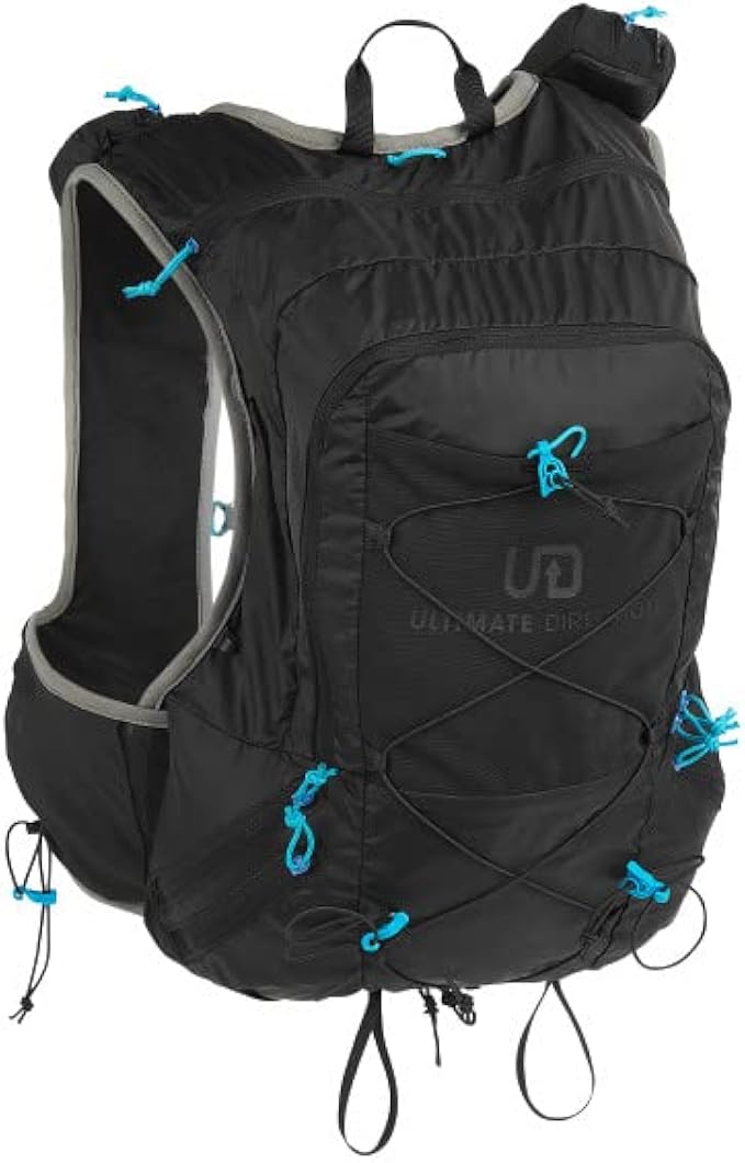 Ultimate Direction Adventure Vest Men's Hydration and Endurance Running Vest, 2L Hydration Bladder Compatible, Upgraded Fit and Finishes, Trekking Pole Loops, GPS Locator Pocket, 2023 (Onyx, Small)