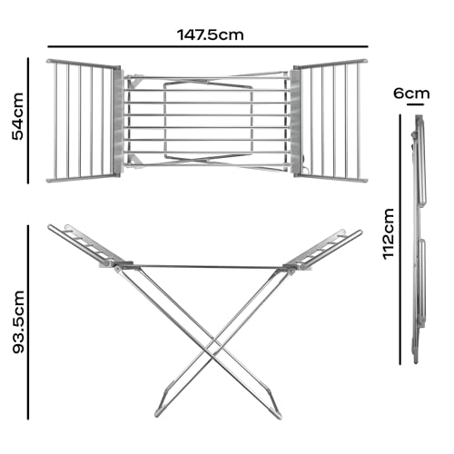 Daewoo HEA1874 Foldable Portable Heated Clothes Airer-230W, 15kg Max Load, 1.4m Cable, Low Running Costs and Folded Wings-White, Aluminium - Image 3