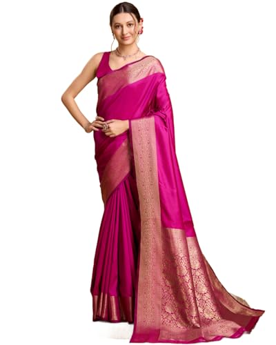 Image of SWORNOF Women's Silk Kanjivaram Kanchipuram Saree With Blouse Piece