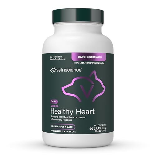 VetriScience Omega Healthy Heart Easy-Open Capsules, Cardio Strength Taurine and Omega-3 Supplement for Dogs and Cats, Heart Support Supplement for Pets, 90 Count