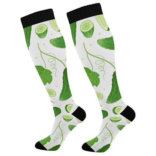 Dussdil Green Cucumber Vegetable Flowers Compression Socks for Women Men Circulation Long Knee Sock for Sport Gym Running Stockings