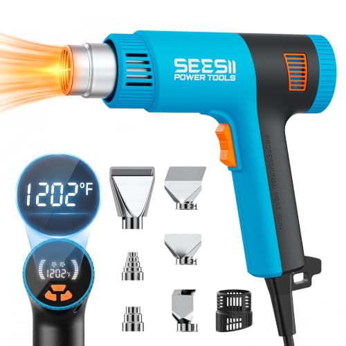 SEESII 1800W Heat Gun with LCD Display, 120-1290°F Variable Temp for Crafts