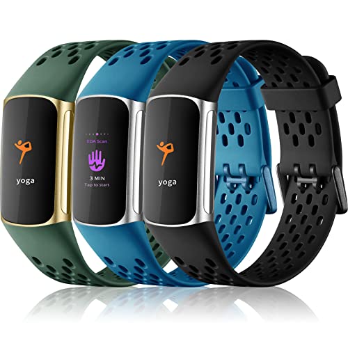 Epova 3 Pack Bracelets Compatibles avec Bracelet Fitbit Charge 5/ Fitbit Charge 6, Bracelets de Sport Souples Remplacement Ajustables et Respirants pour Charge...