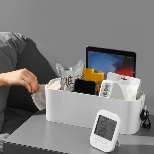 ZJchao Bett Organizer Zum Einhängen, Nachttisch Bett Bettablage Betttasche Boxen Schienenregal Organisationssystem Aufbewahrungskorb mit Haken für Studentenwohnheim Büro Wohnzimmer (WHITE)
