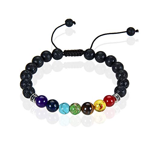 Preisvergleich Produktbild ULGAI Armband aus Natursteinen Verstellbar Kette, 7 Stein Chakra Reiki-Energietherapie Perlenarmband für Damen und Herren, Heilung Lavastein geflochtenes Yoga Armreif