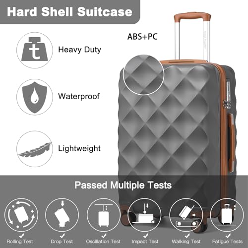 British Traveller Maleta de Cabina 64cm Maletas de Viaje Medianas Rígida con 4 Ruedas Dobles y Cierre de Combinación (Gris/Marrón) - imagen 3