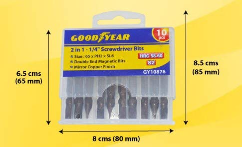 Image of Goodyear 2 IN 1-1 /4 inch MAGNETIC SCREWDRIVER BITS (65mm x PH2 X SL6) (PACK OF 10), brown