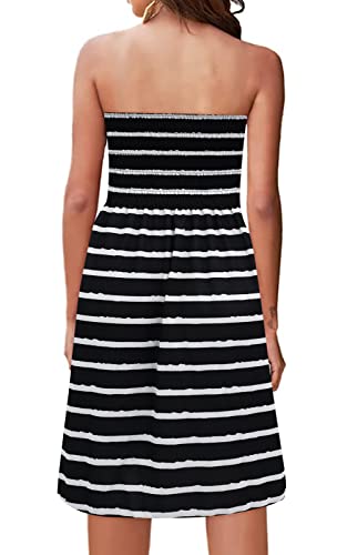 Image of Zyyfly Summer Strapless Dress for Women Tube Top Sundress Casual Beach Cover Ups