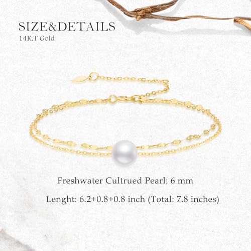 SISGEM 14k Gold Freshwater Cultured Pearl Layered Bracelet for Women, 6.2-7.8 inches4