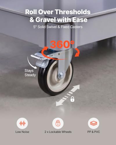 Image of VEVOR Utility Cart, 550 lbs Capacity, 2 Tier Service Cart with 360 Swivel & Fixed Wheels (2 with Brakes), Heavy Duty Plastic Rolling with Storage Tray, Tool Storage for Garage Warehouse Workshop