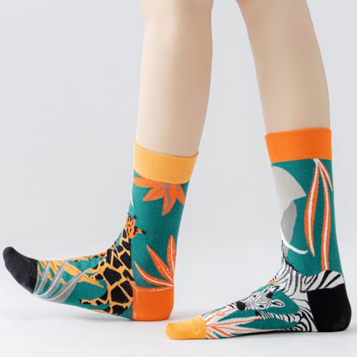 Image of 2 Pairs Cartoon Animal Crew Socks Fun Cotton Mid Calf Socks for Women