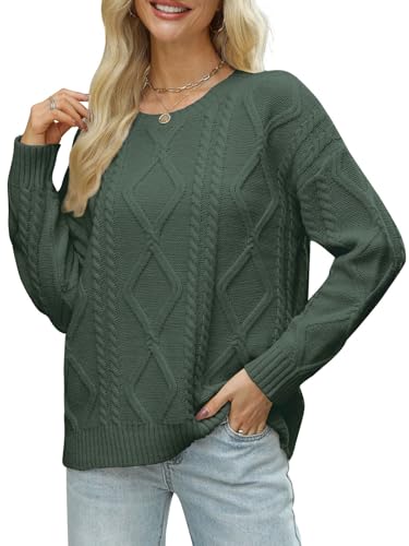 Image of MixShe Women's Oversized Crewneck Cable Knit Sweaters Fall Fashion 2025