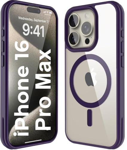 Image of REALCASE PC Ultra-Hybrid Back Case Cover For iPhone 16 Pro Max Compatible With Magsafe|Camera Protection|Hard Crystal Clear Back|Shockproof Bumper Cover Case For iPhone 16 Pro Max(Clear Purple)