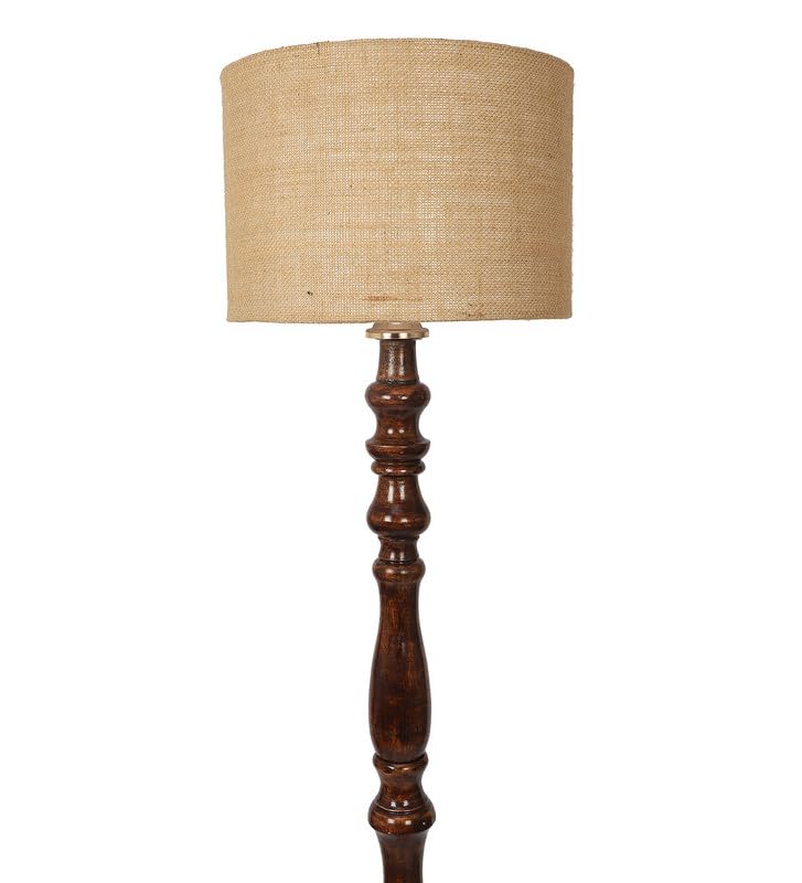Image of tu casa Mango Wooden Floor Lamps with Classic Jute Shade for Home Decor, Bedrooms Corner, Living Room, Gifting, Diwali Decoration, Hall, Office, Study Room (Height: - 56 inch) - Bulb not Included