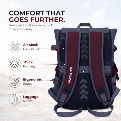 Image of Voyage 43L Travel Bag for Men & Women, Maroon | Water-Resistant & Weekend Backpack, Rain Cover, Padded 15.6 Inch Laptop Sleeve, Hidden Pocket, Bottle Holders
