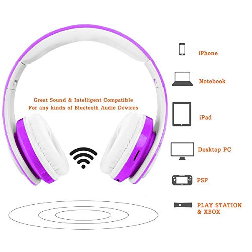 OXENDURE Wireless Bluetooth cuffie pieghevoli per bambini bambino leggero portatile auricolare con microfono Sport Cuffie Hi-Fi Audio Volume (Viola)