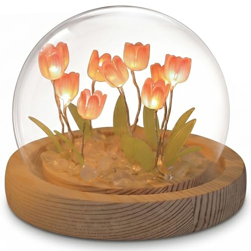Veilleuse tulipe DIY lampe fleur sous globe verre avec socle bois USB