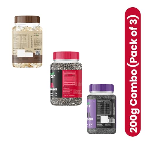 Image of Livyor Gond Katira, Chia Seeds, Basil Seeds Combo Pack 200g x 3 (Gond Katira + Chia Seeds + Basil Seeds)