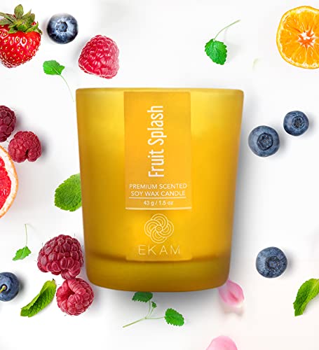 Image of EKAM Fruit Splash Votive Soy Wax Scented Candle, 40 Grams, 10 Hours Burn Time| Long Lasting Premium Candles | Ideal for Home Decor | Gifting & Aromatherapy
