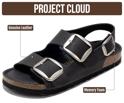 Image of Project Cloud 100% Genuine Leather Beach Sandals for Women 2026 with Lightweight & Comfortable Slides for Women - Non Slip with Memory Foam Slingback Womens Sandals 2026 (Garda)