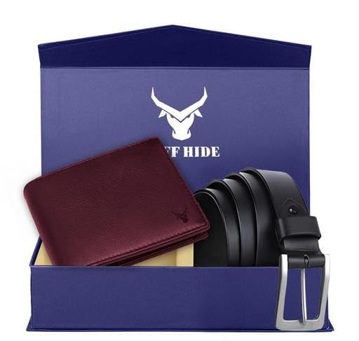Genuine Leather Belt & Wallets Combo Gift Set for Men - Zinc Casted Buckle - Formal & Casual Wear - Branded Mens Belt Pink-image-28