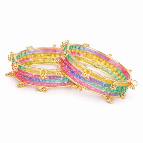 Image of Shining Diva Fashion 16 Pcs Trendy Stylish Glass & Kashmiri Ghungroo Bangles Set for Women & Girls | Traditional Festive Wedding Party Jewellery