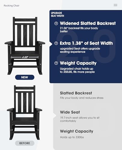 Image of KINGYES Oversized Outdoor Rocking Chair Set of 6, HDPE Patio Rockers, Black