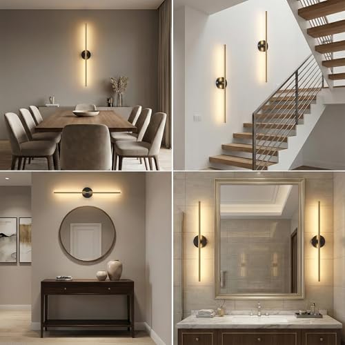 Image of Battery Operated Wall Sconces with Remote Control, Dimmable Wall Sconces Set of Two, 350Rotate, 3000K LED Matte Black and Brass Gold Wireless Wall Light for Living Room, Bedroom, Hallway, 28.3 Inch