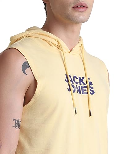 Image of JACK & JONES Men's Cotton Typography Regular Fit Hooded T-Shirt