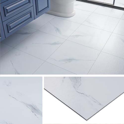 Livelynine Suelo Vinilo Autoadhesivo Marmol Blanco Vinilo Adhesivo Suelo Baño Impermeable Baldosas Adhesivas Suelos Cocina 30x30CM Vinilico para Suelos de Habitación Salon Mármol Gris Claro 4 Baldosas