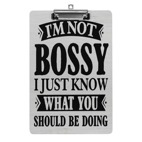 I'm Not Bossy I Just Know What You Should Wood Clipboard Office Standard A4 Letter Size with Low Profile Clip, Hanging Paperboard Back to School Teacher Classroom Supplies 12.6"x8.7"