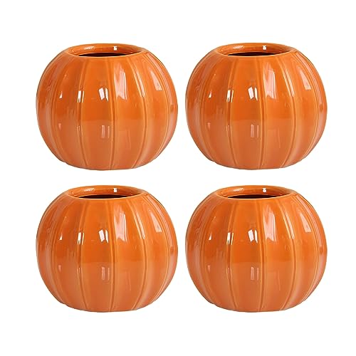 WAIT FLY Creative Pumpkin Shape Ceramic Vase for Flower Dry Flower Hydroponic Planter Decorative Vase for Home Room Office Party Wedding-4 PCS-Orange
