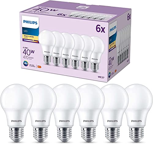 Philips Classic LED E27 Lampe, 40W, matt, warmweiß, nicht dimmbar, 6er Pack