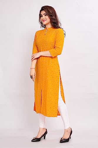 Image of Caduet Women's Lucknowi Sequence Work Viscose Rayon Regular Fit 3 /4 Sleeve Lightweight Casual Wear Kurti [MDF-1008]