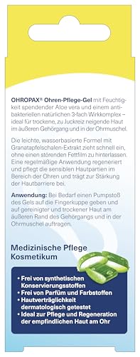 OHROPAX Ohren-Pflege-Gel – mit Aloe Vera und natürlichem antibakteriellem Wirkkomplex – Ohrengel für den äußeren Gehörgang und für die Ohrmuschel – ideal zur Pflege und Regeneration – 15 ml