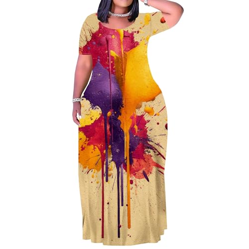 Image of PinkPatty Plus Size Dress for Women Casual Crew Neck Short Sleeve Maxi Dress Oversized Summer Beach Dresses with Pockets