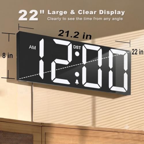 Image of JALL 22 inch Large Digital Wall Clock, Big LED Display with Night Light, Auto Dimming & DST, Giant Alarm Clock for Seniors, Elderly Parents, Gift for Mom Dad (White)