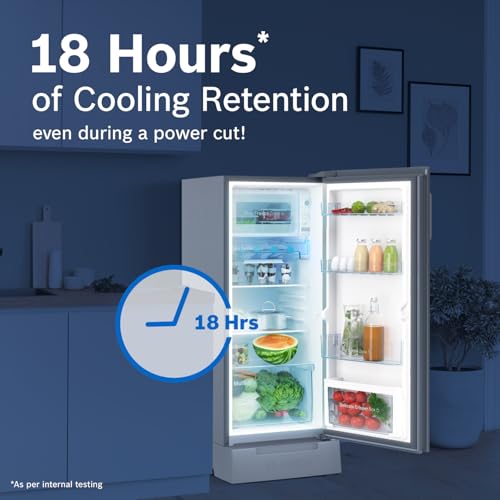 Image of Bosch 207L 5 Star Inverter Direct-Cool Single Door Refrigerator (CST20S25PI, Fine Steel, Base Stand with Drawer & Saperator)