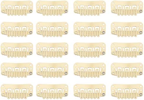 20pcs Hair Extension Clips U-Shape Stainless Snap Clips for Wigs, Hair Extensions,Hairpieces,Wig Accessories Clips, Wig Combs (Beige)