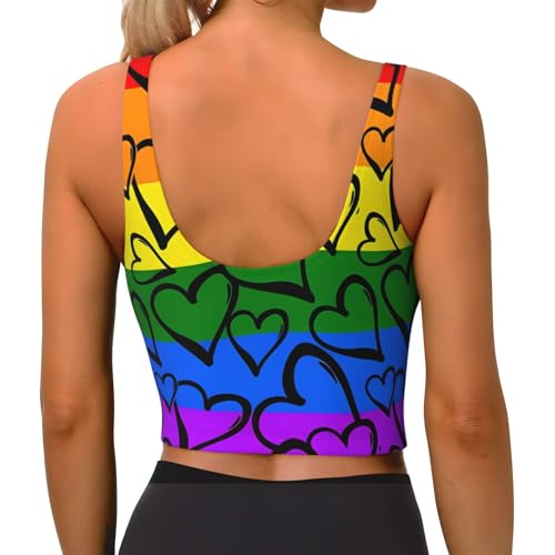Gay Pride Rainbow Pattern Racerback Sports Bra for Women, High Impact Sports Vest, Cute Tank Top for Yoga Gym3
